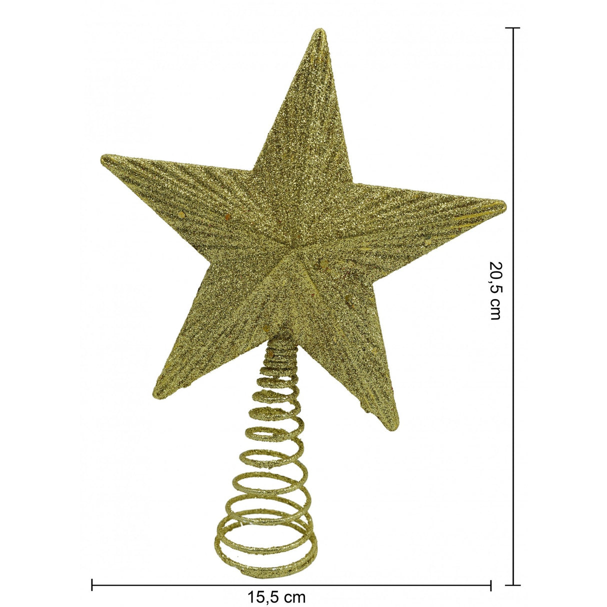 Varf decorativ de brad, Auriu, in forma de Stea, cu design in relief, din Plastic/Metal, 15.5 cm x 20.5 cm, Interior/Exterior, Vivimall - vivimall.ro