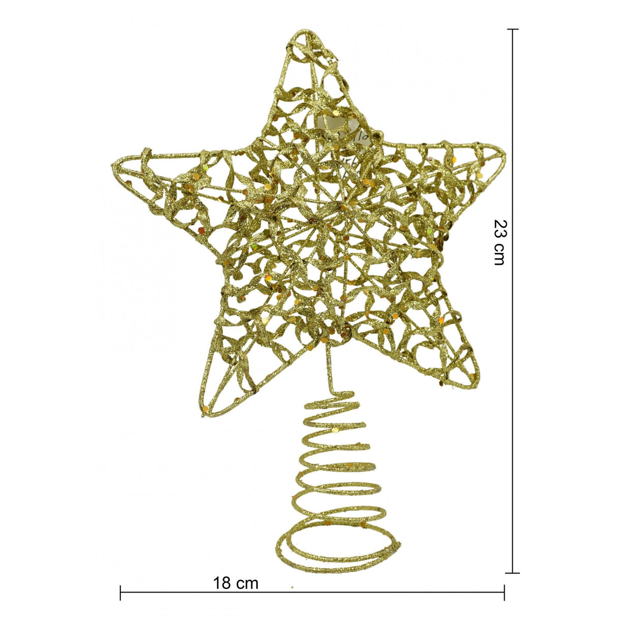 Varf decorativ de brad, Auriu, in forma de Stea, design cu paiete, din Plastic/Metal, 18 cm x 23 cm, Interior/Exterior, Vivimall - vivimall.ro
