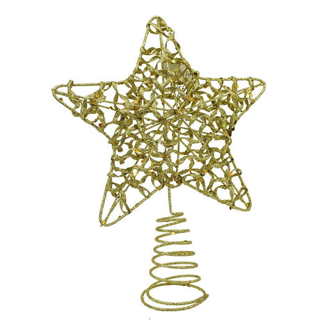 Varf decorativ de brad, Auriu, in forma de Stea, design cu paiete, din Plastic/Metal, 18 cm x 23 cm, Interior/Exterior, Vivimall - vivimall.ro