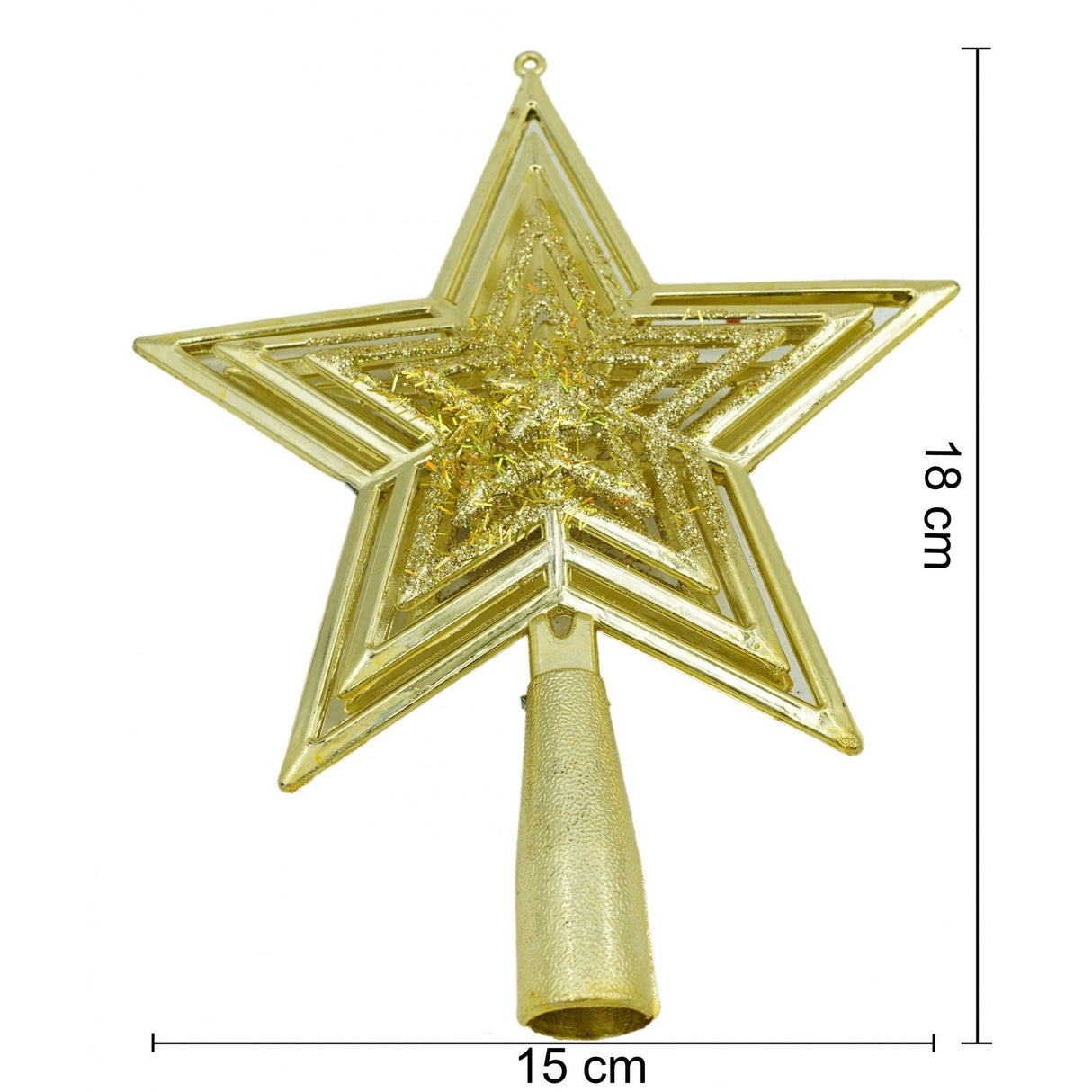 Varf decorativ de brad, Auriu, in forma de Stea, design de stele, din Plastic, 15 cm x 18 cm, Interior/Exterior, Vivimall - vivimall.ro