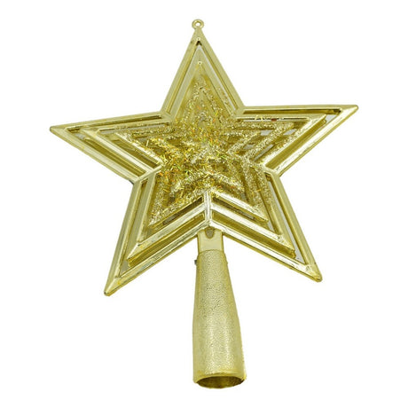 Varf decorativ de brad, Auriu, in forma de Stea, design de stele, din Plastic, 15 cm x 18 cm, Interior/Exterior, Vivimall - vivimall.ro