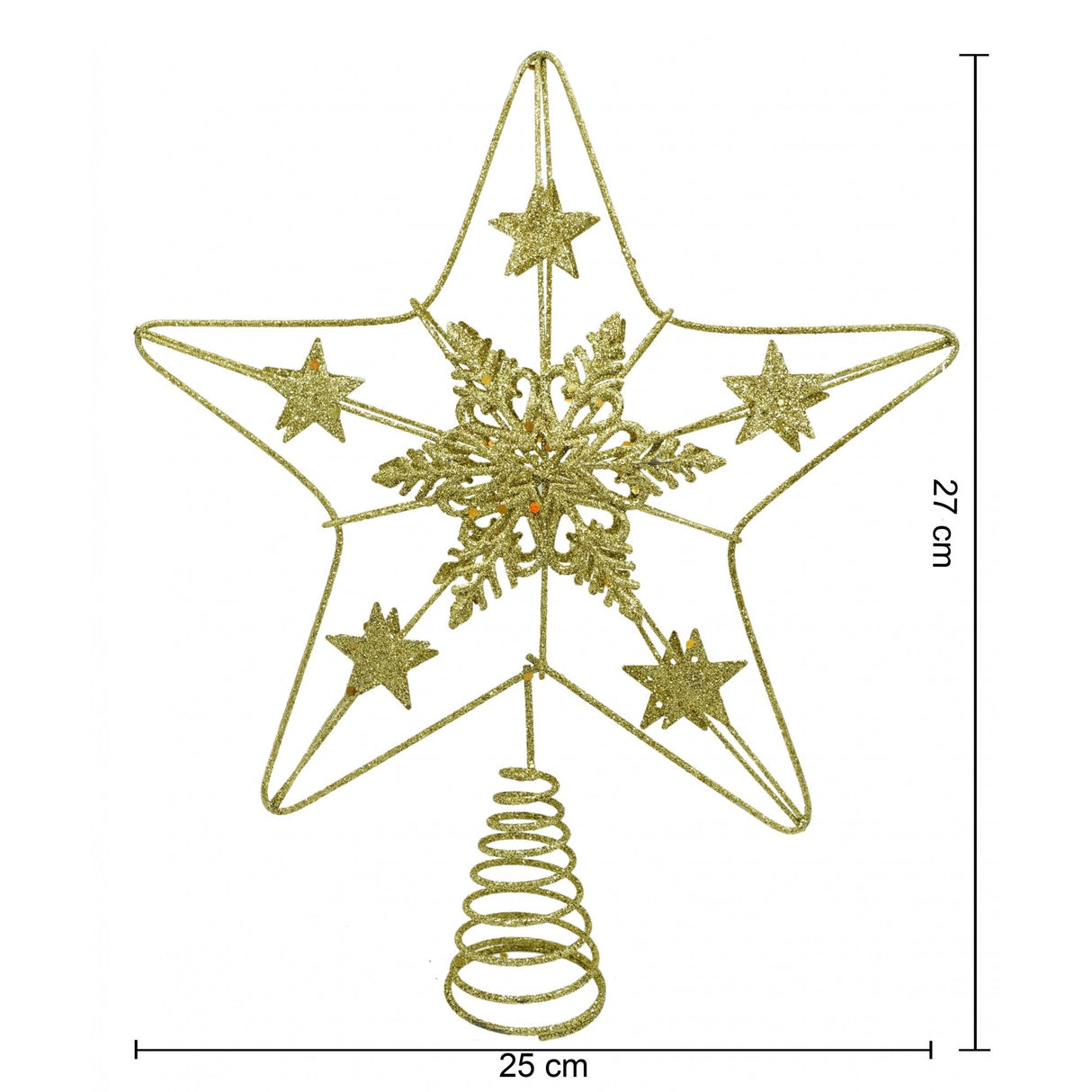 Varf decorativ de brad, Auriu, in forma de Stea, design de stele, din Plastic/Metal, 25 cm x 27 cm, Interior/Exterior, Vivimall - vivimall.ro