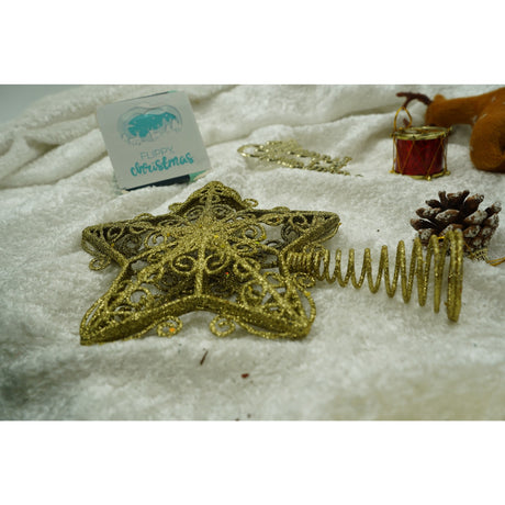 Varf decorativ de brad, Auriu, in forma de Stea, design forjat, din Plastic/Metal, 14.5 cm x 20 cm, Interior/Exterior, Vivimall - vivimall.ro