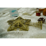 Varf decorativ de brad, Auriu, in forma de Stea, design forjat, din Plastic/Metal, 14.5 cm x 20 cm, Interior/Exterior, Vivimall - vivimall.ro