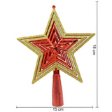 Varf decorativ de brad, Auriu/ Rosu, in forma de Stea, design de stele, din Plastic, 15 cm x 18 cm, Interior/Exterior, Vivimall - vivimall.ro
