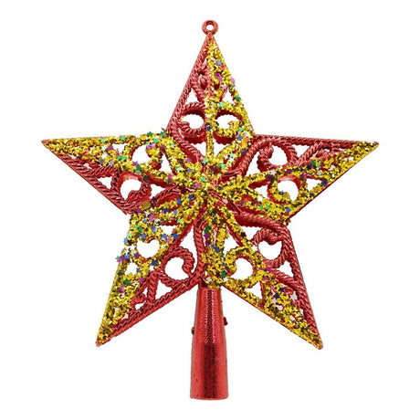 Varf decorativ de brad, Rosu/ Auriu, in forma de Stea, design spiralat, din Plastic, 19 cm x 21 cm, Interior/Exterior, Vivimall - vivimall.ro