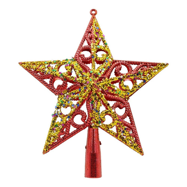 Varf decorativ de brad, Rosu/ Auriu, in forma de Stea, design spiralat, din Plastic, 19 cm x 21 cm, Interior/Exterior, Vivimall - vivimall.ro