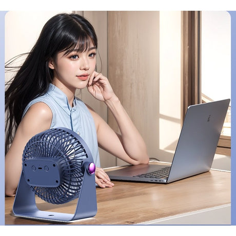 Ventilator 2in1, Vivimall, de Masa/de Perete, Incarcare USB, 3.7 V, 4.5 W, 1200 mAh, 17.5 x 17 x 7.6 cm, Albastru Fumuriu - vivimall.ro