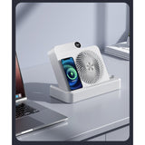 Ventilator 2in1, Flippy, Functie Incarcare Telefon Wireless, 100 Trepte de Viteza, 2400 mAh, 5V, 2A, 25 x 16.5 x 24 cm, Alb - vivimall.ro