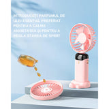 Ventilator Ultra Portabil Cu Aromaterapie, 3 In 1, De Mana, De Birou, De Gat, 5 Trepte De Viteza, Incarcare Usb, Autonomie 12H, Pliabil, Cu Ecran Lcd