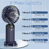 Ventilator Ultra Portabil Cu Aromaterapie, 3 In 1, De Mana, De Birou, De Gat, 5 Trepte De Viteza, Incarcare Usb, Autonomie 12H, Pliabil, Cu Ecran Lcd - vivimall.ro
