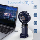 Ventilator Ultra Portabil Cu Aromaterapie, 3 In 1, De Mana, De Birou, De Gat, 5 Trepte De Viteza, Incarcare Usb, Autonomie 12H, Pliabil, Cu Ecran Lcd - vivimall.ro