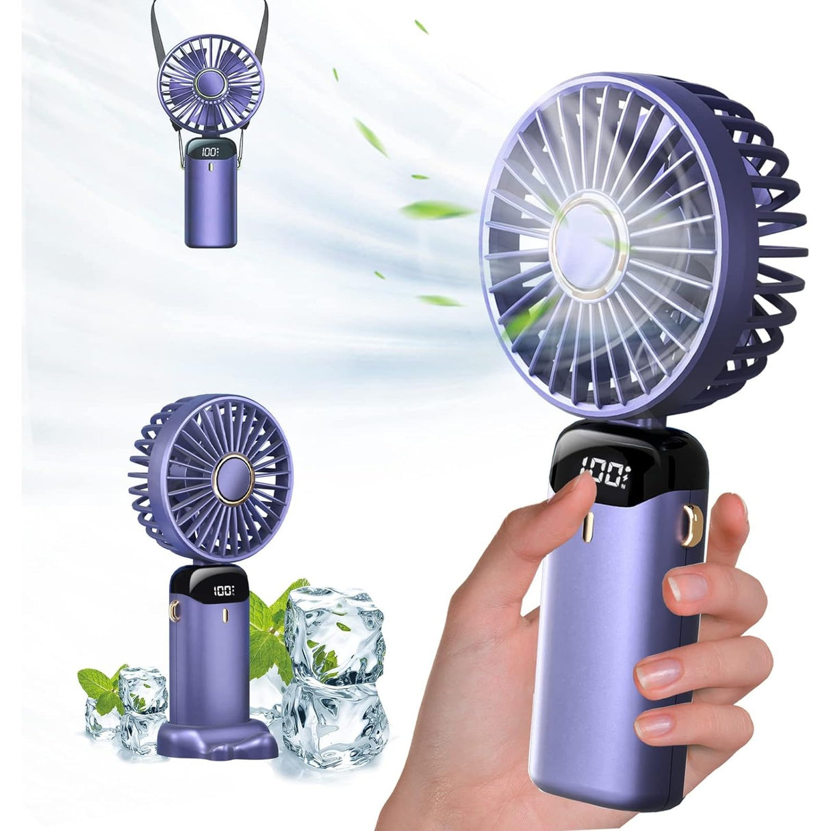 Ventilator Ultra Portabil Cu Aromaterapie, 3 In 1, De Mana, De Birou, De Gat, 5 Trepte De Viteza, Incarcare Usb, Autonomie 12H, Pliabil, Cu Ecran Lcd - vivimall.ro
