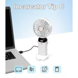 Ventilator Ultra Portabil Cu Aromaterapie, 3 In 1, De Mana, De Birou, De Gat, 5 Trepte De Viteza, Incarcare Usb, Autonomie 12H, Pliabil, Cu Ecran Lcd - vivimall.ro