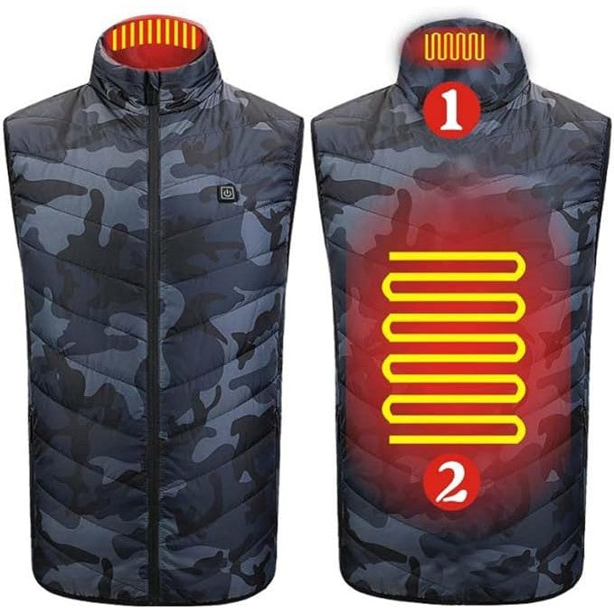 Vesta cu Incalzire, Flippy, Unisex, 2 Zone de Incalzire, Umplutura Bumbac, 3 Trepte de Temperatura, Incarcare USB, Albastru, 74 - 84 kg, Marime XXXL - vivimall.ro