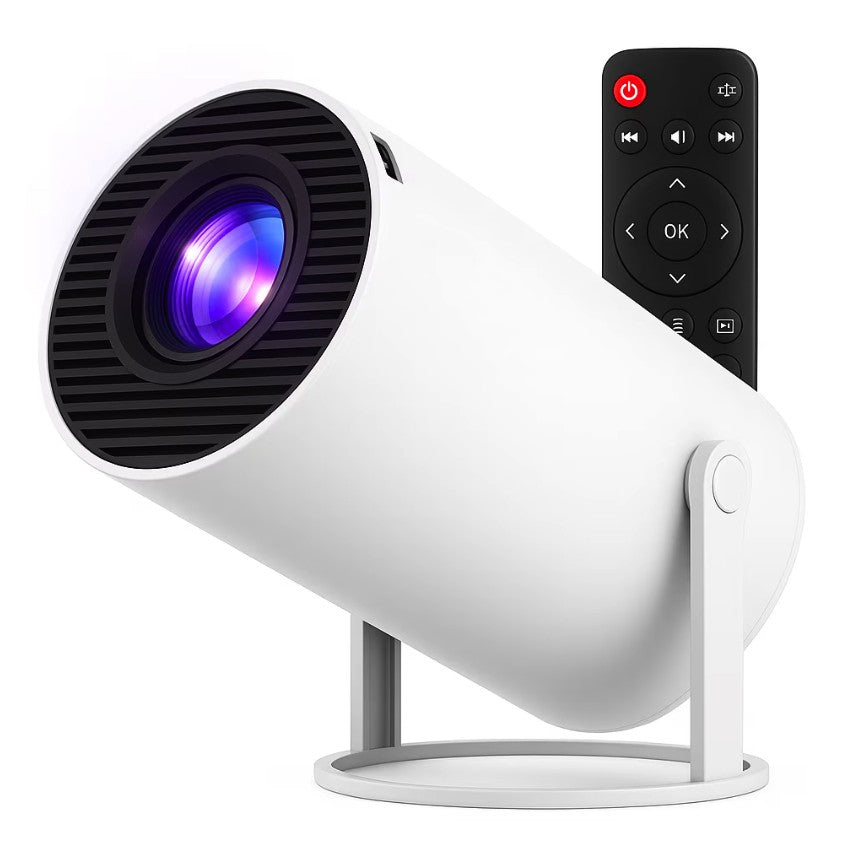 Video Proiector Portabil cilindric HY300, Vivimall, Inteligent, HD 1280×720, Wireless, Compatibil cu Android/iOS, 18 x 11 x 6 cm, Alb - vivimall.ro
