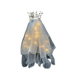 Voal Luminos cu Coronita, Vivimall, Lumina Alb Cald, pentru Serbari Copii, Petrecerea Burlacitelor, Marime universala, Lumina LED, Alb - vivimall.ro