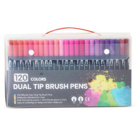 Set 120 Carioci, Vivimall, pe Baza de Apa, 2 Tipuri de Varf, 1-2 mm, 0.4 mm, Corp Carioca Negru, din Plastic, Multicolor - vivimall.ro