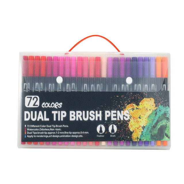 Set 72 Carioci, Vivimall, pe Baza de Apa, 2 Tipuri de Varf, 1-2 mm, 0.4 mm, Corp Carioca Negru, din Plastic, Multicolor - vivimall.ro