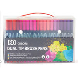 Set 80 Carioci, Vivimall, pe Baza de Apa, 2 Tipuri de Varf, 1-2 mm, 0.4 mm, Corp Carioca Negru, din Plastic, Multicolor - vivimall.ro