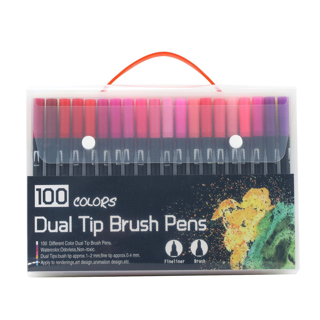 Set 100 Carioci, Vivimall, pe Baza de Apa, 2 Tipuri de Varf, 1-2 mm, 0.4 mm, Corp Carioca Negru, din Plastic, Multicolor - vivimall.ro