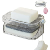 Savoniera Dubla, Flippy, 2 Straturi, Instalare fara Perforare, Agatatoare Burete, 13.5 x 8.5 x 6 cm, Transparent