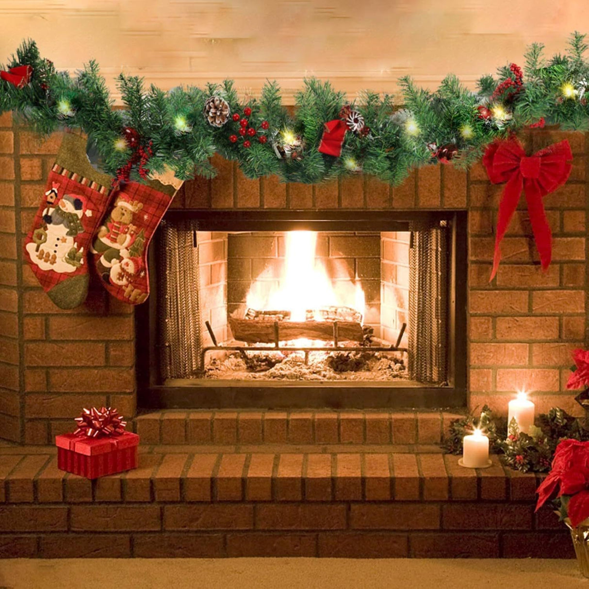 Ghirlanda de Craciun, Vivimall, din Brad Artificial cu Decoratiuni, cu Baterii, 30 LED-uri, 180 cm, Verde - vivimall.ro