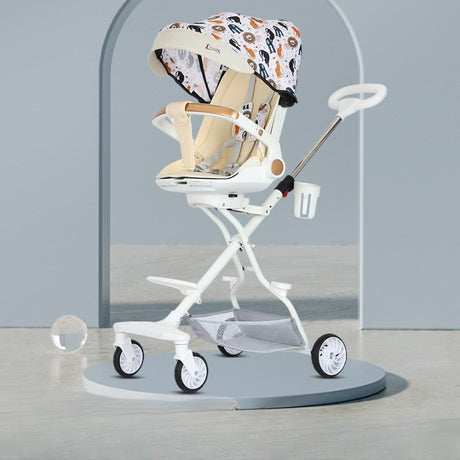 Carucior Sport Vivimall 3in1, 6-36 Luni, Reversibil, Pliabil, Tavita pentru Masa, Pozitie de Somn, Centura de Siguranta, Roti 360, Suport Pahar, Copertina pentru Soare, 32x63x95cm, Crem Model Jungla - vivimall.ro