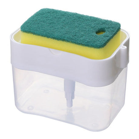 Dozator Dispenser 2 In 1 Pentru Detergent Lichid De Vase Sau Pentru Obiecte Sanitare Cu Suport Pentru Burete De Bucatarie,14 X 10.5 X 10 Cm, Capacitate 380 Ml - vivimall.ro