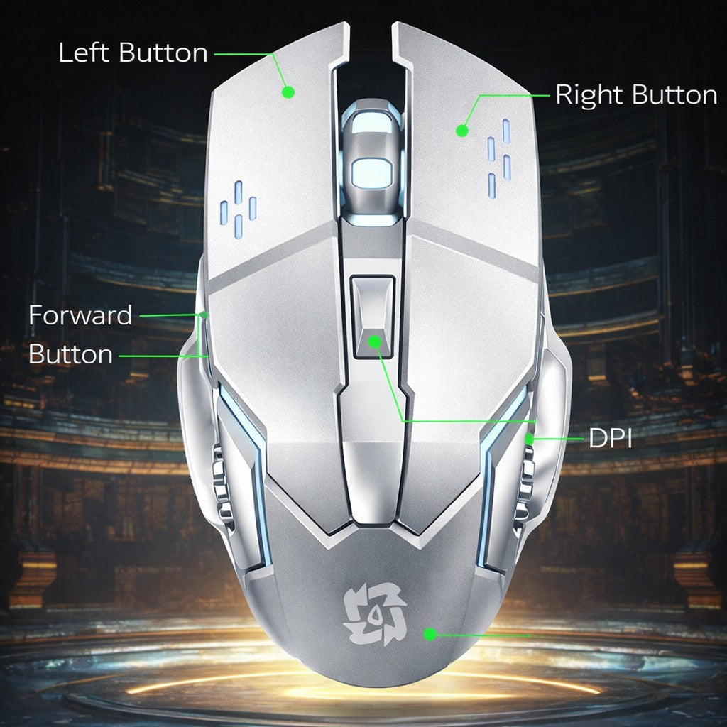 Mouse Gaming Wireless, Flippy, Bluetooth, 2.4GHz, 3600dpi, Reincarcabil, 3,4 x 7,7 cm, Gri - vivimall.ro