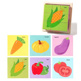 Puzzle din Lemn, Vivimall, 9 Cuburi, 6 Fete, 4-6 Ani, 11 x 11 x 3.2 cm, Model Legume, Multicolor - vivimall.ro