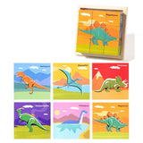 Puzzle din Lemn, Vivimall, 9 Cuburi, 6 Fete, 4-6 Ani, 11 x 11 x 3.2 cm, Model Dinozauri, Multicolor - vivimall.ro