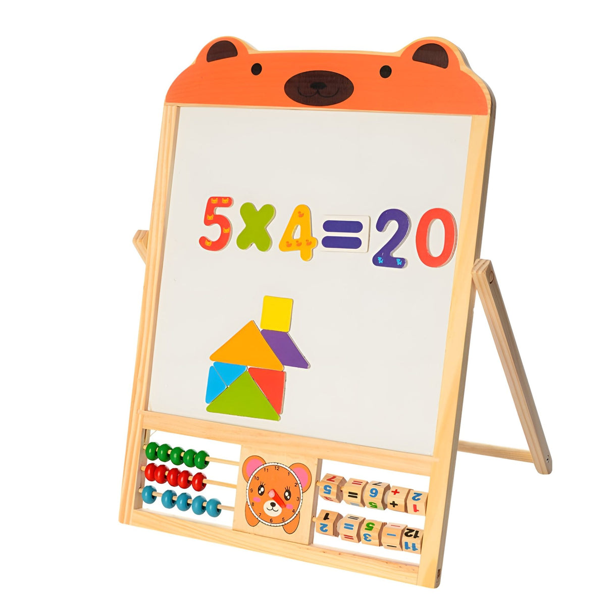 Tabla Educationala Magnetica, Flippy, Pliabila si Creativa, Litere si Cifre Magnetice, Suprafata pentru Creta si Marker, Dezvolta Creativitatea si Logica Matematica, din Lemn Natural, 3 ani+, Portocaliu - vivimall.ro