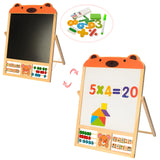 Tabla Educationala Magnetica, Flippy, Pliabila si Creativa, Litere si Cifre Magnetice, Suprafata pentru Creta si Marker, Dezvolta Creativitatea si Logica Matematica, din Lemn Natural, 3 ani+, Portocaliu - vivimall.ro