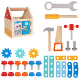 Jucarie Educativa Montessori, Flippy, Set de Unelte din Lemn, 2 in 1, Atelier Educativ in Forma de Casuta cu Maner, Dezvolta Motricitatea Fina si Logica, Materiale Eco, 16.5 x 20 cm, 3 ani+, Multicolor - vivimall.ro