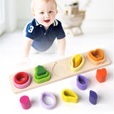 Jucarie Montessori din Lemn, Vivimall, Tip Puzzle, cu 5 Forme Asimetrice, 15 Piese, Model Fructe, Educativa, Interactiva, Creativa, Materiale Non Toxice, +2 Ani, 29x6.5 cm, Multicolor - vivimall.ro