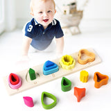 Jucarie Montessori din Lemn, Vivimall, Tip Puzzle, cu 5 Forme Asimetrice, 15 Piese, Educativa, Interactiva, Creativa, Model Copaci, Materiale Non Toxice, +2 Ani, 29x6.5 cm, Multicolor - vivimall.ro