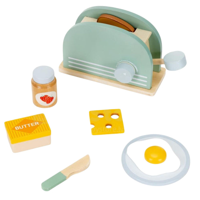 Jucarie Educativa Montessori din Lemn, Flippy, Set de Joaca Interactiv de Bucatarie pentru Copii, Model Toaster cu Accesorii pentru Micul Dejun, Dezvolta Motricitatea si Imaginatia, 3ani+, Multicolor - vivimall.ro