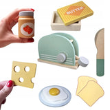 Jucarie Educativa Montessori din Lemn, Flippy, Set de Joaca Interactiv de Bucatarie pentru Copii, Model Toaster cu Accesorii pentru Micul Dejun, Dezvolta Motricitatea si Imaginatia, 3ani+, Multicolor - vivimall.ro