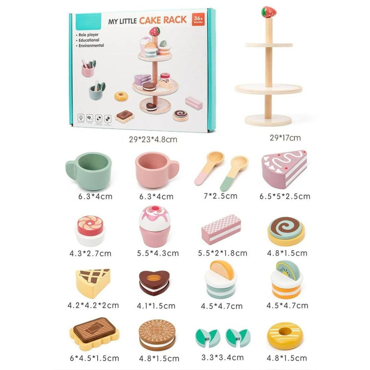 Jucarie Educativa Montessori din Lemn, Flippy, Set de Joaca Interactiv, Model Etajera cu 3 Niveluri pentru Deserturi si Prajituri, Dezvolta Motricitatea si Imaginatia, 3ani+, Multicolor - vivimall.ro