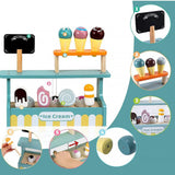 Set de Joaca Montessori, Flippy, Stand de Inghetata din Lemn cu Elemente Magnetice, Jucarie Educativa si Interactiva pentru Copii, Joc de Rol Complet, 3 ani+, Multicolor - vivimall.ro