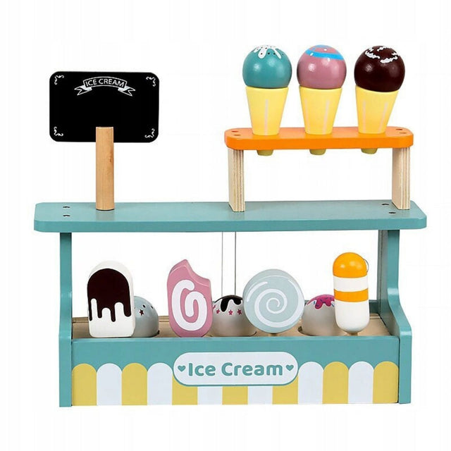 Set de Joaca Montessori, Flippy, Stand de Inghetata din Lemn cu Elemente Magnetice, Jucarie Educativa si Interactiva pentru Copii, Joc de Rol Complet, 3 ani+, Multicolor - vivimall.ro