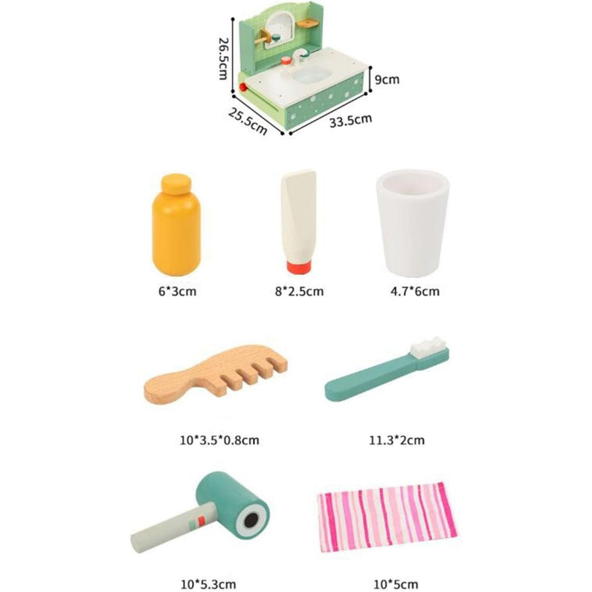 Jucarie Educativa Montessori din Lemn, Flippy, Masuta de Toaleta si Lavoar Interactiv pentru Copii, Set de Joaca cu Accesorii de Baie si Ingrijire, 2 kg, 3 ani+, Multicolor - vivimall.ro