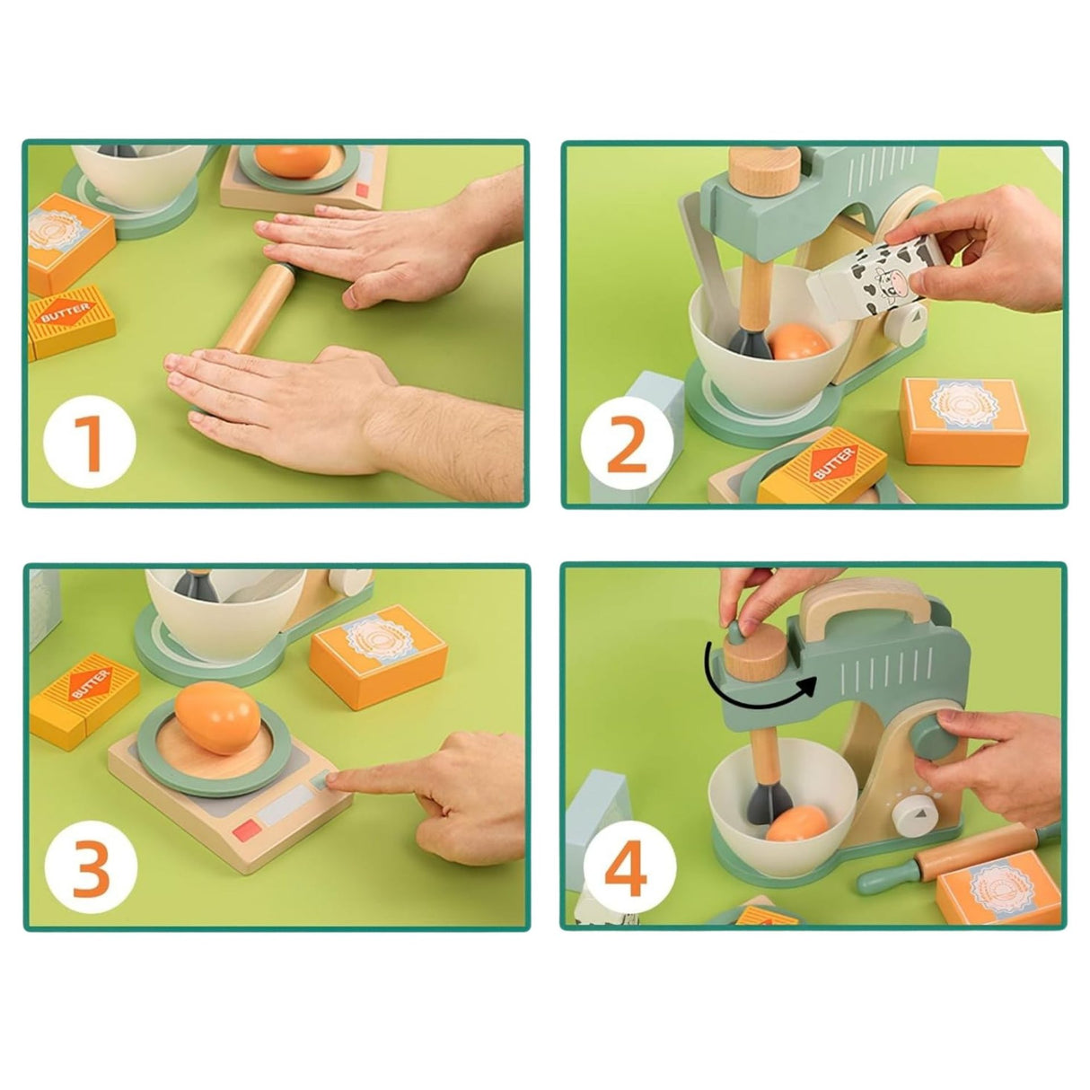 Set de Joaca Educativ, Flippy, Jucarie Montessori Interactiva pentru Gatit, Mixer de Bucatarie din Lemn, Cintar si Ingridiente, 3 ani+, Multicolor - vivimall.ro