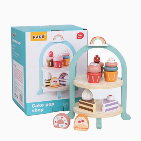 Jucarie Educativa Montessori din Lemn, Flippy, Set de Joaca Interactiv, Model Royal Afternoon Tea cu Etajera 2 Niveluri si Prajituri, Dezvolta Motricitatea si Imaginatia, 3ani+, Multicolor - vivimall.ro