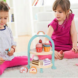 Jucarie Educativa Montessori din Lemn, Flippy, Set de Joaca Interactiv, Model Royal Afternoon Tea cu Etajera 2 Niveluri si Prajituri, Dezvolta Motricitatea si Imaginatia, 3ani+, Multicolor - vivimall.ro