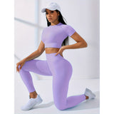 Costum pentru Fitness/Yoga, Flippy, pentru Femei, Material Elastic, Spandex, Talie Inalta, Mov, Marime L - vivimall.ro