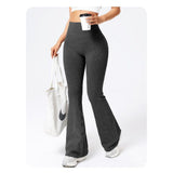 Pantaloni Sport de Dama, Vivimall, pentru Yoga, Talie Inalta, Evazati, Tricotati, Negru, Marime M - vivimall.ro