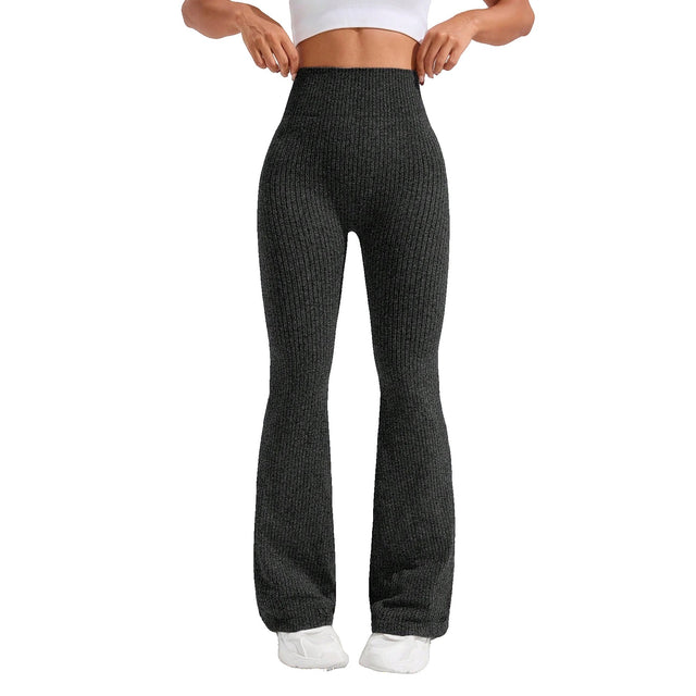 Pantaloni Sport de Dama, Vivimall, pentru Yoga, Talie Inalta, Evazati, Tricotati, Negru, Marime M - vivimall.ro