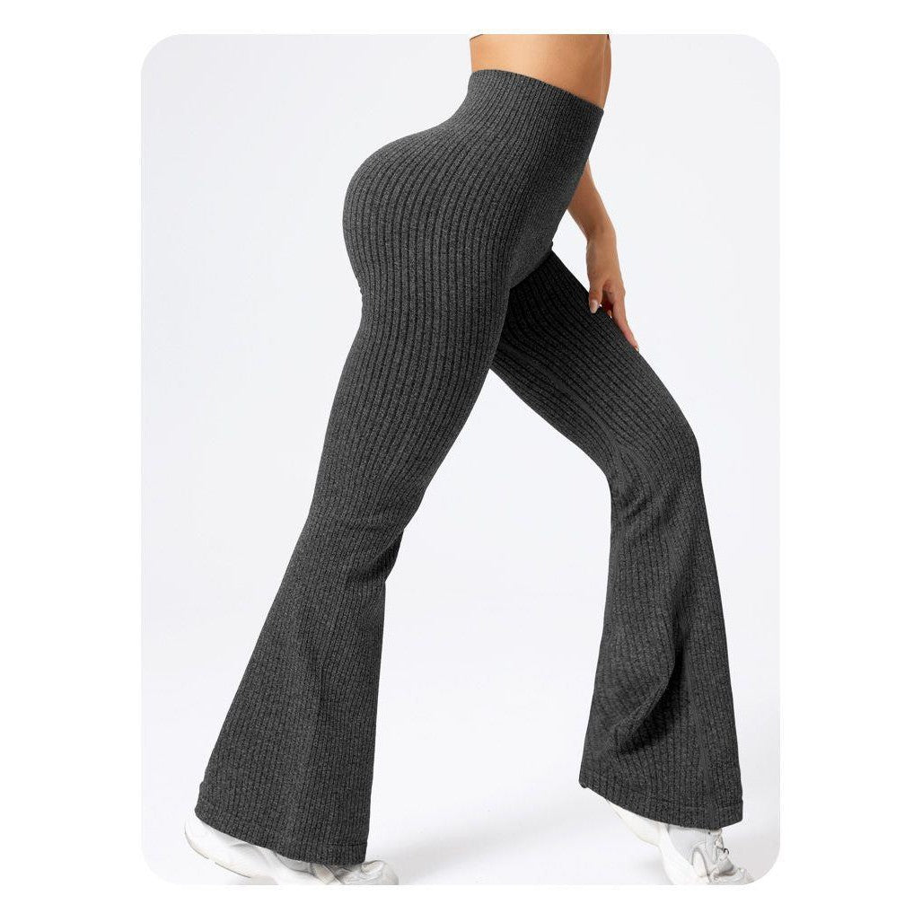 Pantaloni Sport de Dama, Vivimall, pentru Yoga, Talie Inalta, Evazati, Tricotati, Negru, Marime XS - vivimall.ro
